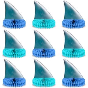 9PCS Shark Theme Honeycomb Centerpieces Under The Sea Party Decorations Happy Shark Birthday Party Supplies for Ocean Animal Shark Birthday Themed Party Baby Shower Fishing Decor Favor