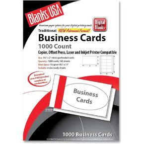 BCT10B6WH Printable Microperforated Business Cards, Copier/inkjet/laser/offset, 2 X 3.5, White, Bristol, 1000/pack