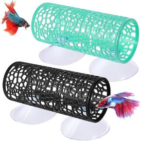 2 PCS Betta Fish Tunnel Tube, Betta Fish Toys Black Bettas Fishs Tunnel Hammock Bettas Tunnels Swim Tube, Soft Edged Bettas-Hammock Bed Bettas-Tank Accessories with Suction Cups for Crayfish Shrimps