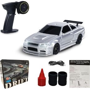 1/43 Mini Remote Control Car with Gyroscope, 2.4GHz 4WD Full Proportional High Speed Fast RC Drift Cars with LED Lights Racing Tires, Hobby RC Cars Toy Model Gift for Adults, Kids, Boys