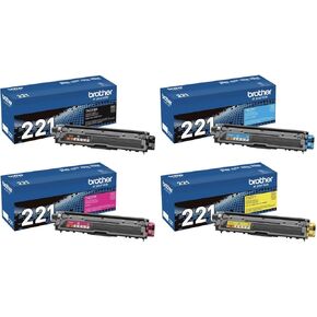 Brother Genuine TN221BK, TN221C, TN221M, TN221Y 4-Color Toner Cartridge Set, Black Cyan Magenta & Yellow, TN221