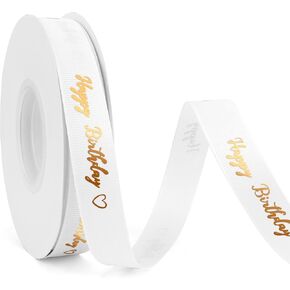 Happy Birthday Grosgrain Ribbon - 5/8 Inch, 25 Yards Black for Gift Wrapping, Cake Decorations & Bouquets
