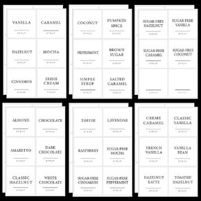 72PCS Coffee Syrup Labels for Coffee Bar,Waterproof Coffee Syrup Pump Stickers,White Coffee Syrup Dispenser Stickers for Glass Bottles(2.5"x2.5")