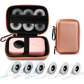 Phomemo D30 D35 Label Printer Pink Case,Waterproof Storage Bag with 6 Rolls of Color Combo Set Label Tapes,Sticker Thermal Paper Self-Adhesive，Black on White Clear Starry Sky Label Tapes.