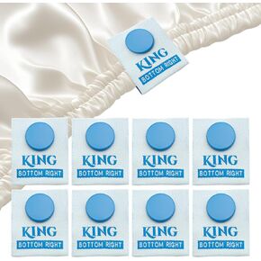 King Bed Sheet Labels, 8 Pcs Snap-On Tags for Easy Bed Making, Machine Washable Sheet Labels for Size Identification