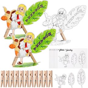 Soulchen 30 Sets Easter Craft Kits Palm Sunday Crafts Religious Palm Decorations Christian Jesus Sunday School DIY Coloring Kits Including 30 Hosanna Cards Printed with Jesus and Donkey and 60 Clips