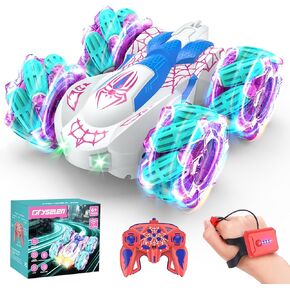 Remote Control Car 2.4Ghz RC Cars with LED Lights Double Sided Off-Road 360°Rotating Roll RC Cars Rechargeable 4WD RC Stunt Car Indoor Outdoor Toys for Boys Girls 6-13 Gifts (Yellow)