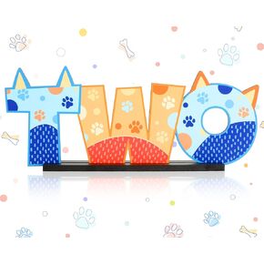 Blue Dog 2nd Birthday Table Centerpieces Two Letter Sign Wooden Decorations Paw Themed 2 Year Old Ornament Decor for Kids Baby Shower Supplies Favors Photo Booth Props