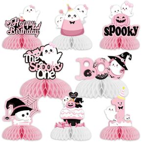 Halloween Honeycomb Centerpieces Pink Halloween Table Decorations for 1st Girls Baby Shower The spooky one birthday Girl Birthday Party Ghost Spooky Honeycomb Pumpkin Table Toppers