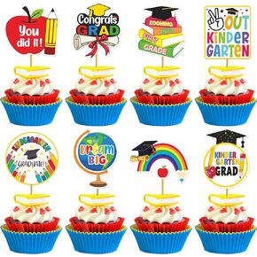 24Pcs Multicolored Kindergarten Graduation Cupcake Toppers