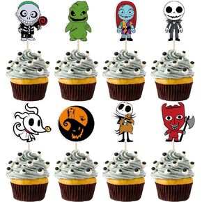 Gyufise 40Pcs Skellington Halloween Cupcake Toppers Glitter Skull Ghost Cupcake Picks for Nightmare Theme Wedding Anniversary Birthday Party Cake Decorations Supplies