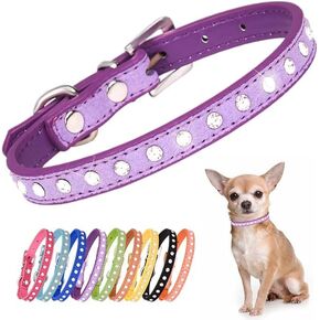Puppy Collar with Bling Diamond, Pretty Crystal Sparkly Rhinestone Glitter Jewel Girls Cat Collars for Xs Small Medium Pet Female Dogs Boys Kitten (Purple, XS(Neck 7.9-10.2"))