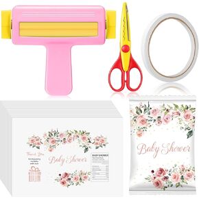Paper Crimper, Pinking Shears, 30 Sheets Baby Shower Glossy Thin Inkjet Paper, Double Sided Tape for Crafts Floral Girl Party Supplies for Chip Bag Making