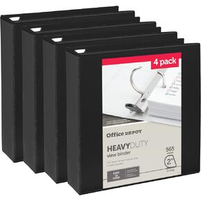 Office Depot® Heavy-Duty View 3-Ring Binder, 2" D-Rings, Black, 49% Recycled, Pack Of 4