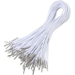 50pcs Elastic Barbed Cord Loop Stretch Round Strings with Dual Metal Barbs Barbed Fasteners for Mask Making Binding (White)