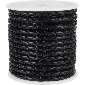 11Yards(10m) Black Cord 4mm Round Folded Bolo Imitation Leather Beading Cord Rope Leather String Cords for Handmade Craft Bracelet Making Necklace Clothing Decor Bolo Tie