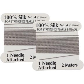 2 Pieces Silk Beading Cord Thread and Needle Size 4 Gray Silver Color