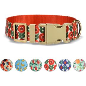 Dog Collar, Red Flower Pattern Cute Dog Collars, Adjustable Soft Nylon Pet Collar for Small Puppy Boys Girls Dogs (XS, Red Flowers)