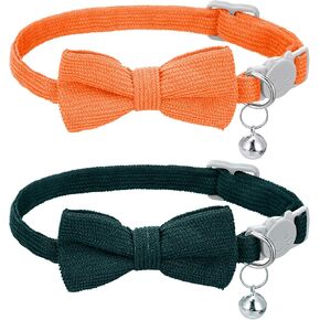 2 Pcs Soft Corduroy Kitten Collar, Cat Bell Collar with Bow Tie, Removable Adjustable Breakaway Safety Kitten Collars for Pets (Pink and Light Blue)
