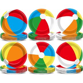 60Pcs Beach Ball Party Paper Plates Supplies 7 Inch Summer Pool Ball Themed Dessert Plates Tableware Summer Beach Birthday Party Favors for Kids Boys Girls Baby Showers Holidays Decorations