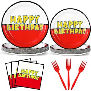 96PCS Cartoon Ball Parties Tableware Happy Birthday Party Decorations Cartoons Animation Party Plates Napkins Cartoon Animation Dinnerware Set Game Themed Table Decor for Kid Birthday Parties Supplies