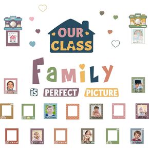 EIHFHIE 52 Pcs Boho Classroom Door Decor, Our Class is a Family Picture Frame Bulletin Board Sets for Back to School Nursery Chalkboard Wall Door Decor Teacher Supplies
