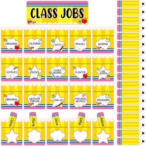 81PCS Crayon Class Jobs Bulletin Board Crayons Theme Classroom Jobs Pocket Chart Set Teacher's Helper Chalkboard Decor Colorful Crayon Cutouts for Back to School Teachers Students Wall Door Decoration