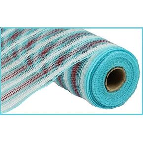 Snowdrift Metallic Stripe Deco Poly Mesh Ribbon - 10.5 inch x 30 feet (Red, White, Emerald)