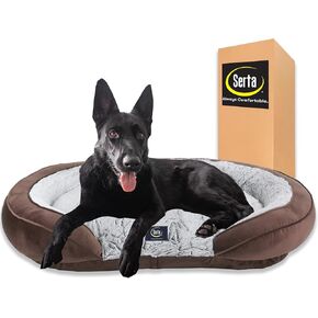 Serta Oval Couch Dog Beds - Quilted Orthopedic Memory Foam Base with Supportive Rounded Bolsters - Brown (X-Large)