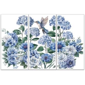 OLYCRAFT 3pcs/Set Blue Flowers Rub on Transfers for Furniture and Crafts 6x12 inch Hydrangea Hummingbird Furniture Decals Chrysanthemums Transfer Stickers Rub on Decals for Wood Furniture Home Decor in Kuwait