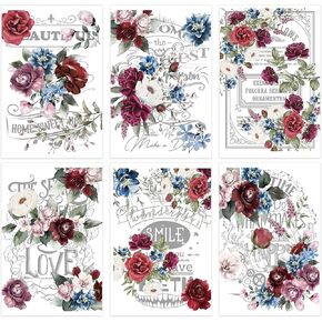 Rub on Transfers for Furniture and Crafts: 6 Pcs Large Vintage White Floral Rub on Transfer Crafting Stickers, Flower UV DTF Sticker Decals for Wood Cabinets Tables Walls DIY Home Decor(8.3×12-in)