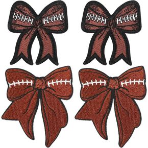 4Pcs Football Iron On Patches,Bow Patches,Sports Style Embroidered Patch,Football Patch Iron on Bow for Clothes, Hats, Backpacks - Cute DIY Sew On Appliques for Sports, Jeans