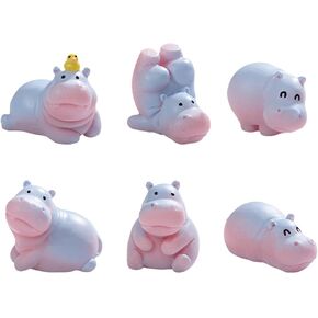 Pack of 6 Hippo Miniature Figurines Resins Statues for Garden Landscape and Bonsais Plant Pots Decoration Ornaments