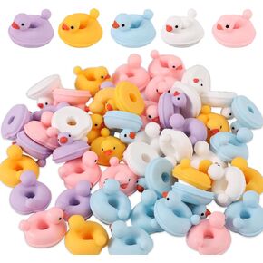 50pcs Resin Tiny Ducks, 0.79x0.79in Mini Ducks Summer Swimming Ring Miniature Small Cute Animal Little Resin Toy Accessories for Birthday Gift Landscape Ornament Party Gift DIY Decoration (5 Colors)