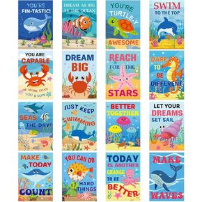 HIQINLUG 16 PCS Under The Sea Classroom Decorations, Under The Sea Ocean Bulletin Board Decoration Inspirational Ocean Animal Positive Poster for Summer Beach Theme Classroom Wall Decor Supplies