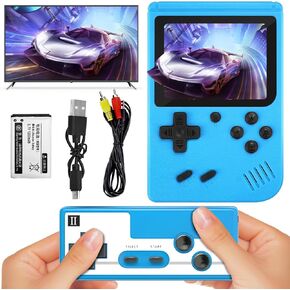 Handheld Game Console, Portable Retro Games Console, Mini Retro Handheld Game Console with 400+ Games, 3.0-inch Screen, 1020mAh Rechargeable Battery, TV Connection & 2-Player Support (Blue)