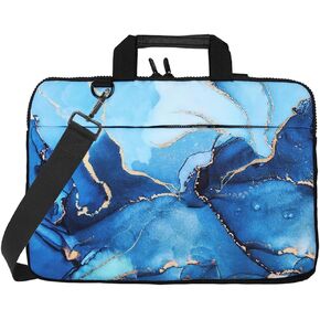 WIRESTER 15 inch Laptop Tablet Sleeve Shoulder Bag, Canvas Handbag Carrying Case with Adjustable Strap Compatible with 14-15.6 Inch Asus Dell Lenovo HP Sony Acer - Marble Gold and Blue