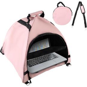 Laptop Tent, Sun Shade Waterproof Fabric Laptop Protective Hood for Working Outside Glare Shield & Heat Reflective Awning Convertible Tote for Outdoor (Pink)