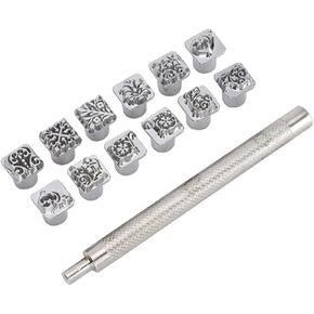 12PCS Leather Craft Tools, Zinc Alloy Different Pattern Punch Metal Stamp,Leather Pattern Punch for Craft Belt Bag DIY Jewelry Marking
