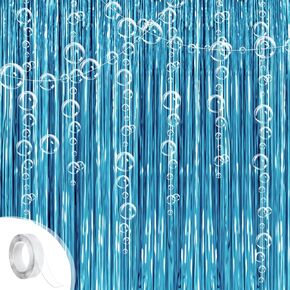 Under The Sea Party Decorations,2 Blue Fringe Backdrop 3 Bubble Garlands with Tape for Beach,Water,Pool,Ocean Themed Party Decor,Mermaid Streamer,Spongebob Birthday Decor