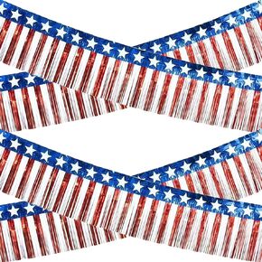 4th of July Decorations - 2 Pack Patriotic Red White and Blue Streamer for Memorial Day | Fourth of July Accessories Party Favors for Outdoor Outside Home - American Flag Banner Backdrop Decor,10 FT