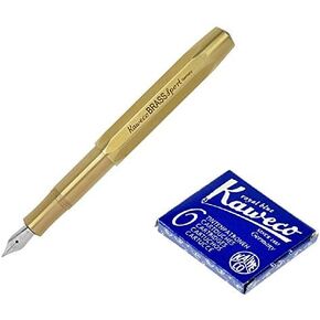 Kaweco Sport Fountain Pen (Medium Nib) Gift Set + Pack of 6 Royal Blue Ink Cartridges (Brass)