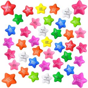 Jerify 200 Pieces Star Stress Ball Bulk with Motivational Quotes Mini Colorful Stress Ball Inspirational Foam Relief Toy Gifts for Adults Exercise
