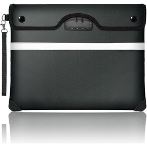 6200°F Fireproof Document Bag with Lock, 11.4 x 8.3 Inch Fire Proof Bag for Documents with Zipper, Water Resistant Envelope with Reflective Strip, Fireproof Money Pouch Black