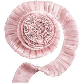 1 7/8 Inch Pink Pleated Edged Lace Trim Ruffled Satin Ribbon 2 Layer Vintage Gathered Smooth Fabric Polyester Wave Ribbons for Sewing Making Clothing Accessories Curtain Sofa Decor DIY Craft
