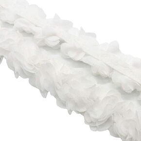 Yalulu 5 Yards 2" 3D Chiffon Flower Cluster Lace Trims Lace Edge Ribbon Fabric Embroidered Applique Bridal Bouquets Cluster DIY Sewing (White)