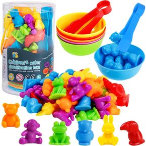 RAEQKS Counting Sorting Dinosaur Toys Montessori Sensory Matching Toy with Bowls Preschool Learning Activities Educational Stacking STEM Game Animals Gifts Sets for Kids Aged 3+ Years Old Boys Girls