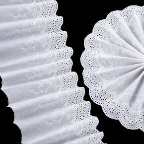5 Yards Lace Trim with Cotton Eyelet, White Cotton Floral Embroidery Lace, Scalloped Edging Fabric for Sewing Dresses Clothes Bags