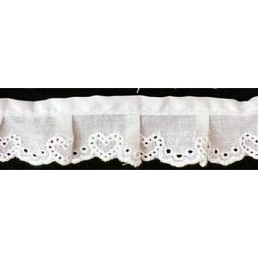 1-1/8" White Cotton Lace Ruffled Hearts Embroidery Eyelet Trimming - 8 Continuous Yards Total! (Valentine's Day, Casual)