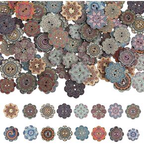 100PCS Large Wood Buttons for Crafts, Mixed Pattern Vintage Wooden Buttons for Clothes DIY Sewing Decoration